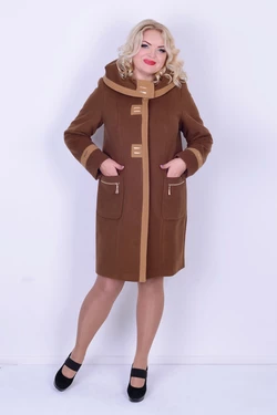 Пальто двухцветное с капюшоном коричневый с карамельным