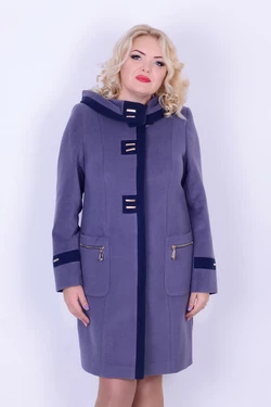 Пальто двухцветное с капюшоном васильковый с синим