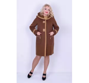 Пальто двухцветное с капюшоном коричневый с карамельным